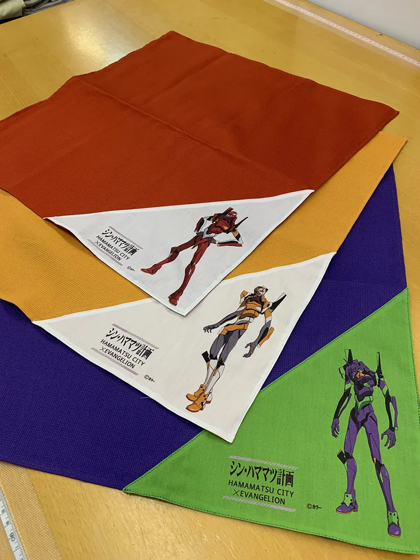 【シン・ハママツ計画】エヴァンゲリオン　浜松産遠州織物大判ハンカチ　初号機　零号機　弐号機